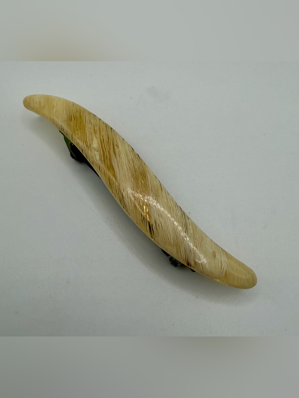 Vtg French Barrette Faux Horn Marble Otomatic Bte SGDG Cream Brown 1950s France